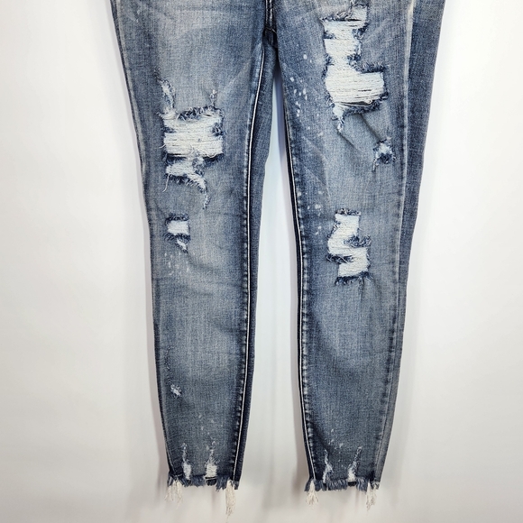 Judy Blue High Rise Skinny Jeans Bleach Splash Distressed Raw Hem Stretch 28 7 - Picture 4 of 13